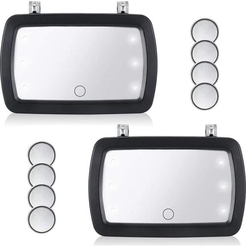 2 Set Car Sun Visor Mirror, Makeup Sun-Shading Cosmetic Mirror with LED Light,Vanity Mirror with 8 Pieces Button Battery