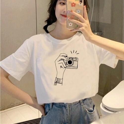 2021 Summer T Shirt Camera Printed Women 90s Ullzang Fashion Graphic Cute Cartoon Hipster Tumblr Womens T-shirt