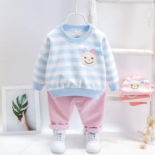 2021 New Spring Autumn Baby Girls Children Clothing Strips model Tracksuits Clothes long Sleeve T-shirt Pants 2pcs Cotton Suits
