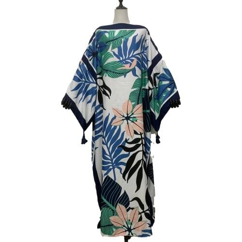 2021 Thailand Causal Bohemian Cotton Floor Length Kaftan Maxi Dress Dashiki African Traditional Muslim Women Prayer Dress