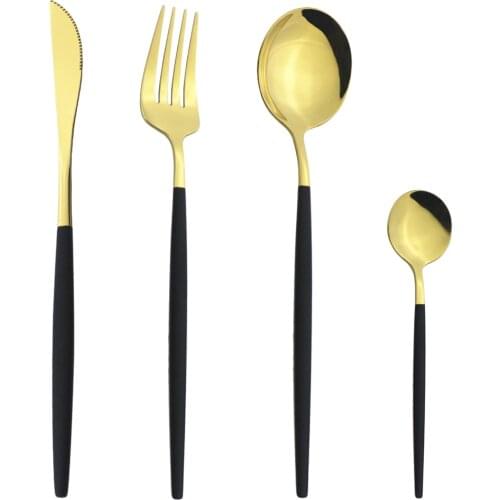 4Pcs/Set Black Gold Cutlery Set Stainless Steel Dinnerware Silverware Knife Fork Coffee Spoon Kitchen Tableware Set Dropshipping