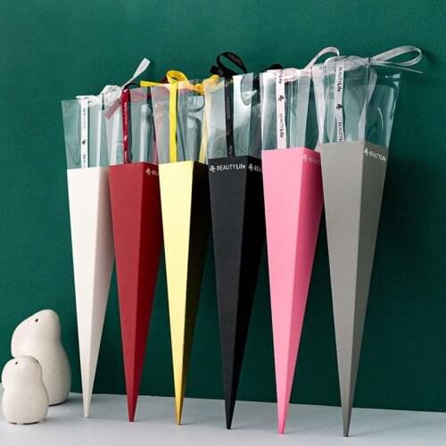 40.5cm Single Flower Rose Triangular Box Bouquet Wrapping Paper Bags Boxes For Valentines Day Mothers Day Gift Packaging