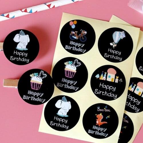 60/120pcs Cute Animal Happy Birthday Stickers Baby Shower Birthday Gift Decoration Tag Sealing Labels Candy Box Favor Decor Seal