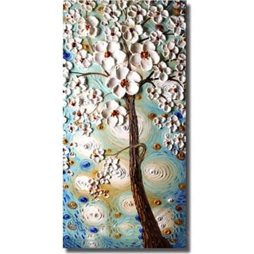 Free Shipping 100% Hand Painted Abstract White Flower Tree Oil Painting Living Room Decor Modern Canvas Wall Pictures no Framed