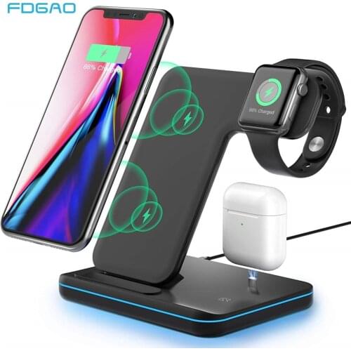 3 in 1 Qi Wireless Charger Stand For iPhone 12 11 XS XR X 8 Samsung S21 S20 15W Fast Charging Dock for Apple Watch 6 Airpods Pro