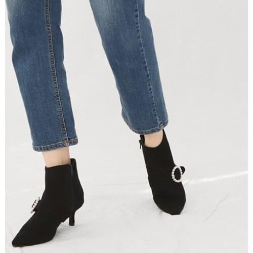 Women 6CM/8CM Pointed High Heels Ankle Boots Microfiber Leather Formal Wear Ladies ShoesAutumn/Winter Female Shoes Size 33-42