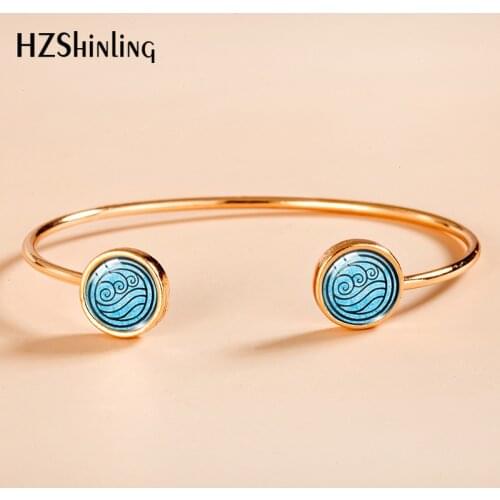 Avatar The Last Airbender Pattern Glass Cuff Bangle Bracelets Round Glass Dome Jewelry Adjustable Bangles Handmade Gifts