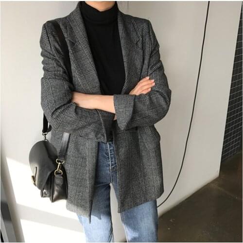 Formal Jackets Outerwear Tops New 2021 Autumn Winter Womens Blazers Plaid Double Breasted Pockets