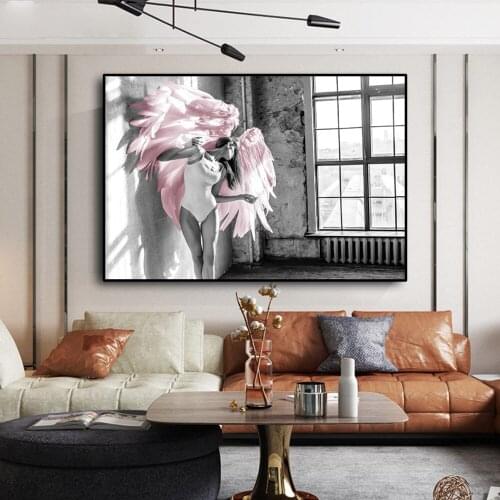 Home Decor Wall Art Canvas Painting Portrait Posters and Prints Wall Dancing girl with Pink Wings Picture for Living Room Decor