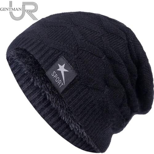 New Unisex Winter Hats For Men & Women Warm Ski Beanie Hat Cotton Star Sports Label Men Women Fur Lined Knitted Hat Cap