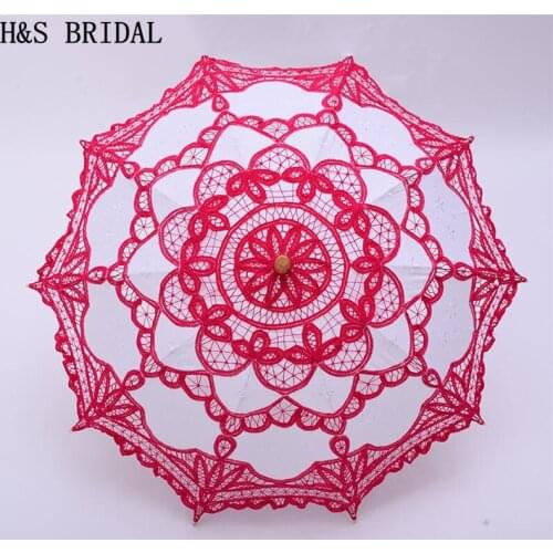 H&S BRIDAL Umbrella Vintage Victorian Lace Manual Opening Fuchsia Wedding Umbrella Bride Parasol For Wedding Shower Umbrella
