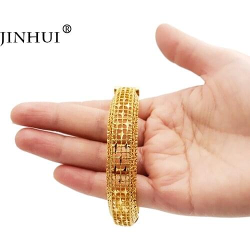 Jin Hui New Fashion Gold Color Wedding Bangles for Women Bride Bracelets Ethiopian/African/Dubai Jewelry gifts Wholesale