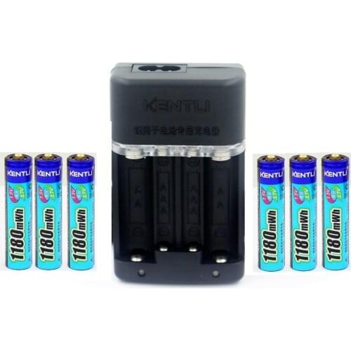 KENTLI 6pcs1.5v AAA battery 1180mWh AAA rechargeable li-ion polymer lithium battery +1pcs Intelligent Fast Charger