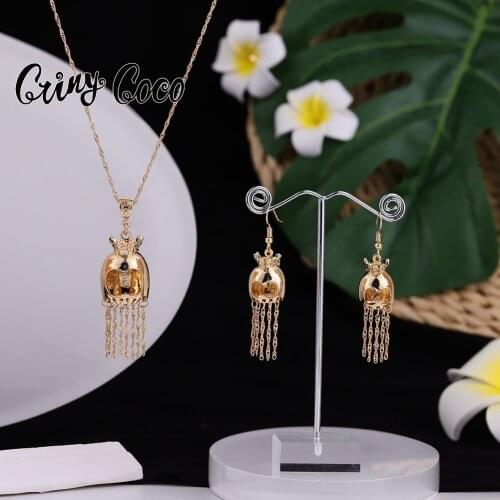 Hawaiian New Stud Fashion Jewelry Sets Tribal Gold Chain Tassel Polynesian Pendant Necklaces Earring Set Wholesale for Women