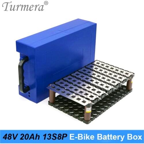 Turmera 48V 52V 20Ah E-Bike Battery Storage Box with Handdle 13S8P 18650 Battery Holder Bracket Welding Nickel and 13S 15A BMS