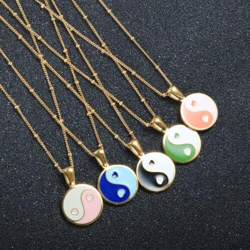 Colorful Enamel Pendant Necklace Yin Yang Round Charm Necklace For Women Fashion Summer Necklace Jewelry Gift