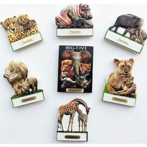 Africa Tanzania big five animal tourism memorial crafts lion rhino hippopotamus giraffe leopard magnetic refrigerator sticker
