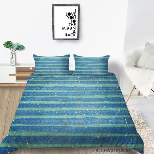 Little Stars Bedding Set Blue And Green Stripes Duvet Cover Queen King Twin Full Double Double Single Bed Set High End