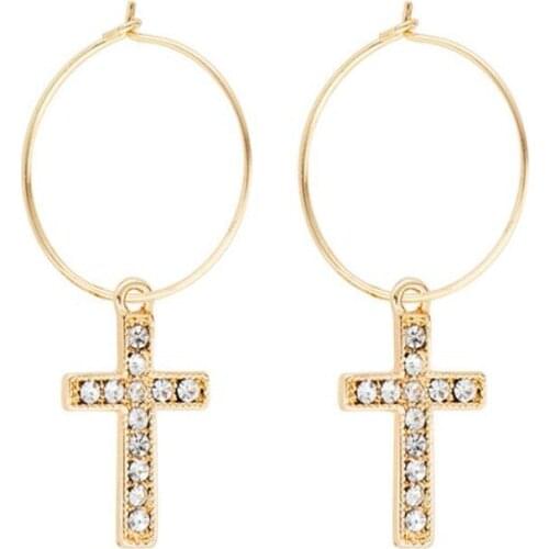 Fashion Cross Clip Earrings for Women Female Crystal Gold Earrings Bridal Wedding Jewelry Gifts