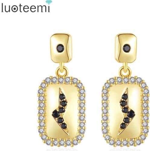LUOTEEMI Rectangular New Arrival Fashion Drop Earrings for Women Tiny Black Lightning Cubic Zircon Stone Jewelry Christmas Gifts