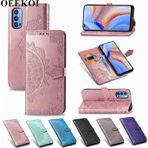 OEEKOL Datura Flower Flip Cover PU Leather Wallet Case for OPPO Reno4