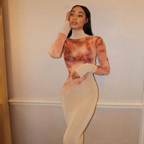 2020 Autumn Women Dresses Winter Sexy Long Sleeve Printed Midi Bodycon Dress For Women Female