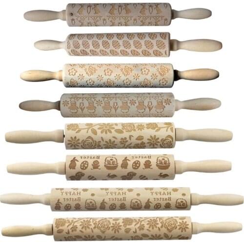 Easter Embossing Rolling Pin Baking Cookies Noodle Biscuit Fondant Cake Dough Engraved Roller Kitchen DIY Cookies home Tool SN