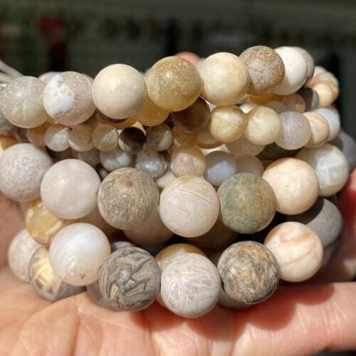 Natural Dull Polish Bamboo Agates Stone Loose Round Beads For Jewelry Making 4-12 MM DIY Bracelets Accessories 15" Wholesale