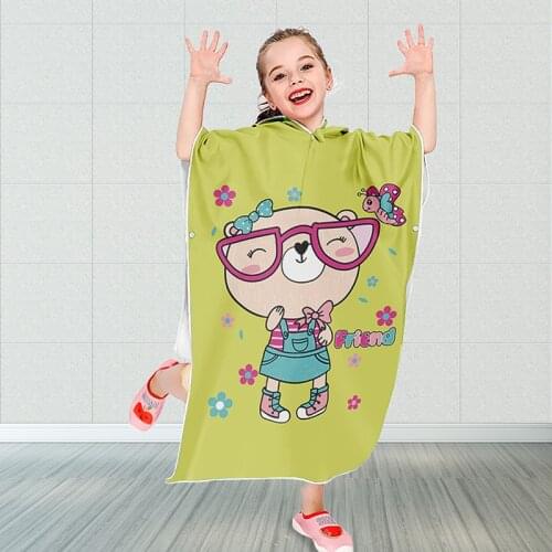 Child Microfiber Beach Towel Super Absorbent Hooded Bath Towel Boys Girls Beach Changing Cloak for Swim Surf Pool Outdoor Sports