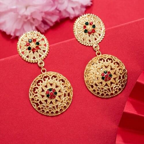 Dubai Gold Color Earrings 24K For Women Wedding Jewelry Womens Earrings For Girls Bridal Wife Gifts African Dubai French