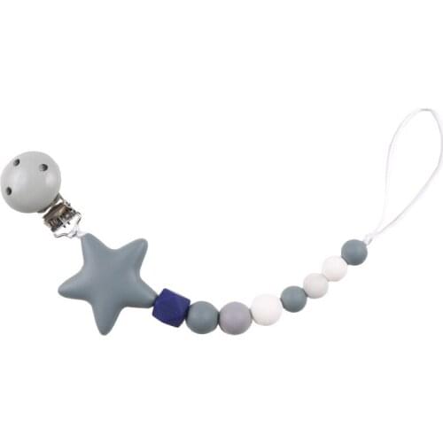 BPA Free Silicone Dummy Pacifier Clips Chain Big Star Pendant Nursing Teething Gift for Newborn Baby Boy Girl