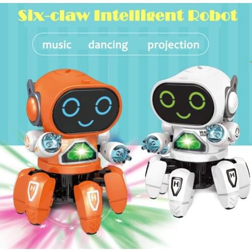 Dancing electric six-claw small 6 Robot with lights music robot childrens educational toys Christmas birthday gift