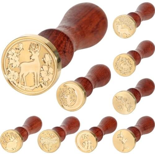 Retro Invitation Wax Seal Stamps DIY Cute Animal Pattern Sealing Wax DIY Craft Wood Handle Antique Copper Stamps for Gift Cards