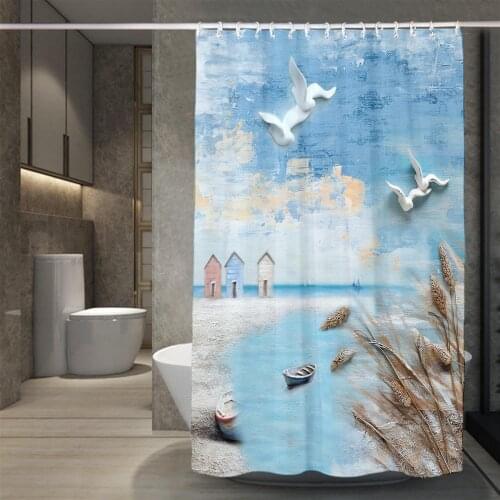 Plant Landscape Sea Birds Patterns Designer Bath Shower Curtain Waterproof Polyester For Bathroom Bathtub Home Hotel Room Decor