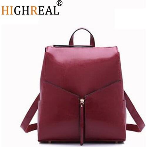 Women Oil Wax Cowhide Shoulders Bags Fashion Casual Preppy Style School Bags for Teenage Girls Bookbags Ladies Travel Backpacks