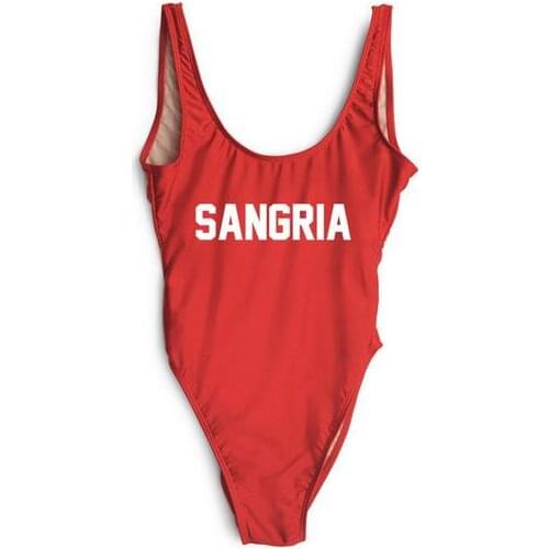 New Arrive US Size S-XL Women Sexy high waist bathing suit SANGRIA letter Bodysuit Funny One-Piece suit Swimwear