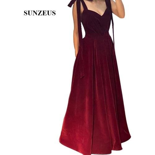 2020 Fall Winter Women Wine Red Long Evening Dress A Line Sweetheart Straps Velvet Formal Gowns Floor Length Girls Party Wear