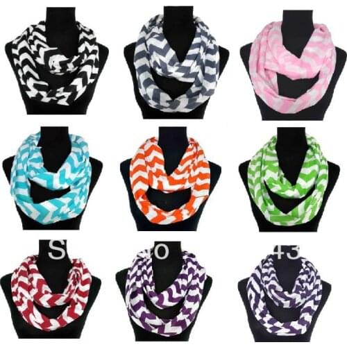 10pcs/lot Fashion Jersey Cotton Knit Chevron Zig Zag Stripe Print Infinity Cowl Scarf Loop Ladies Accessories, Free Shipping