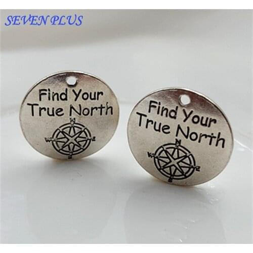 High Quality 20 Pieces/Lot Diameter 25mm Letter Printed Find Your True North Words Compass Charms For Jewelry Making