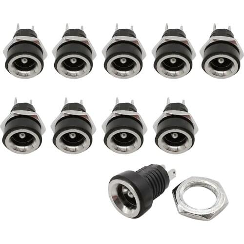 10pcs DC Power Supply Jack Socket Female Panel Mount Connector 2-Pin Plug Adapter 2 Terminal Types 3A 12v Connectors5.5 X 2.1mm