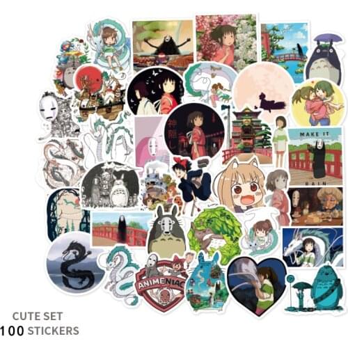 100pcs/set Miyazaki Hayao Stickers Spirited Away Waterproof Sticker Tonari no Totoro Laptop Computer Bike Car Letter Stickers