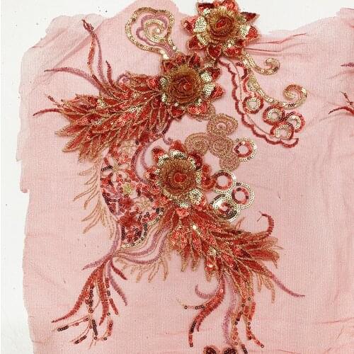 3 Pieces of Packaging Three-dimensional Flower Sequins Mesh Embroidery Wedding Cheongsam Decoration Clothing Cloth Stickers