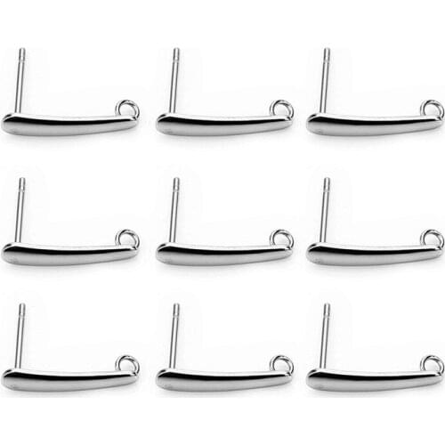 30pcs/lot Stainless Steel Rectangle Bar Earring Posts With Loop 3x15mm Silver Tone Stick Post Earring Component Findings