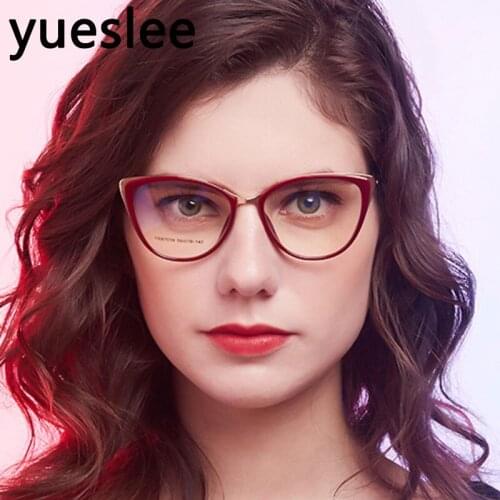 46970 Plastic Titanium Cat Eye Glasses Frame Men Women Optical Fashion Anti Blue Computer Eyeglasses