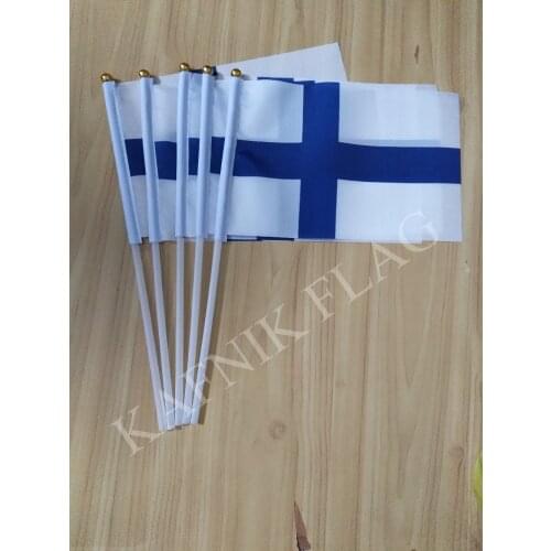 KAFNIK,5pcs Finland flag 14*21CM Finland hand Flag with Pole Handing flag Free Shipping