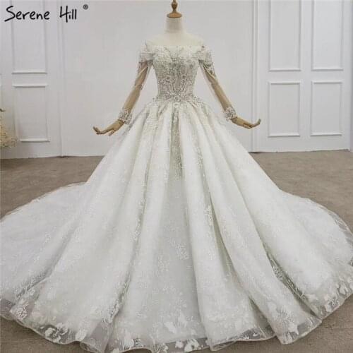 White High-end Off Shoulder Sexy Wedding Dresses 2021 Long Sleeves Beading Sequins Sparkle Bride Gowns HX0089 Custom Made