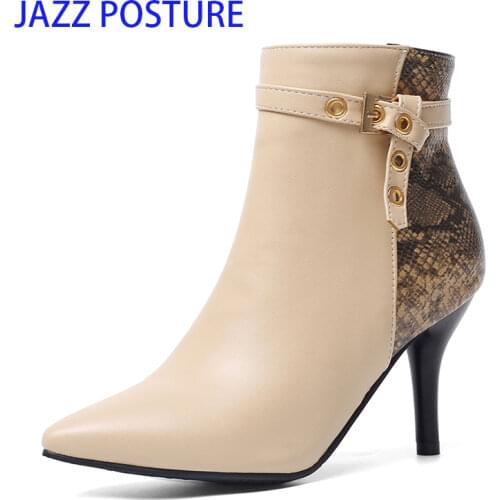 Ankle Women Boots Snake Pointed Toe Footwear Booties Warm Short Plush Buckle 2020 Thin High Heels 8cm Ladies Shoes z290