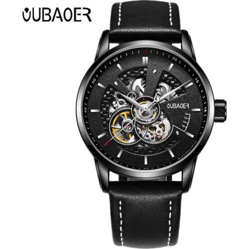 OUBAOER Original Men Watch Top Brand Military Watches Luxury Automatic Mechanical Watch Leather Clock Men Relojes Masculino