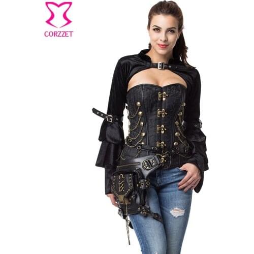 Black Overbust Steel Boned Corsets And Bustiers Vintage Gothic Corset Steampunk Clothing Women Plus Size Sexy Burlesque Costumes