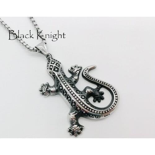 Black Knight Animal wall gecko Pendant necklace stainless steel wall gecko Lizard necklace personal jewelry necklace BLKN0657